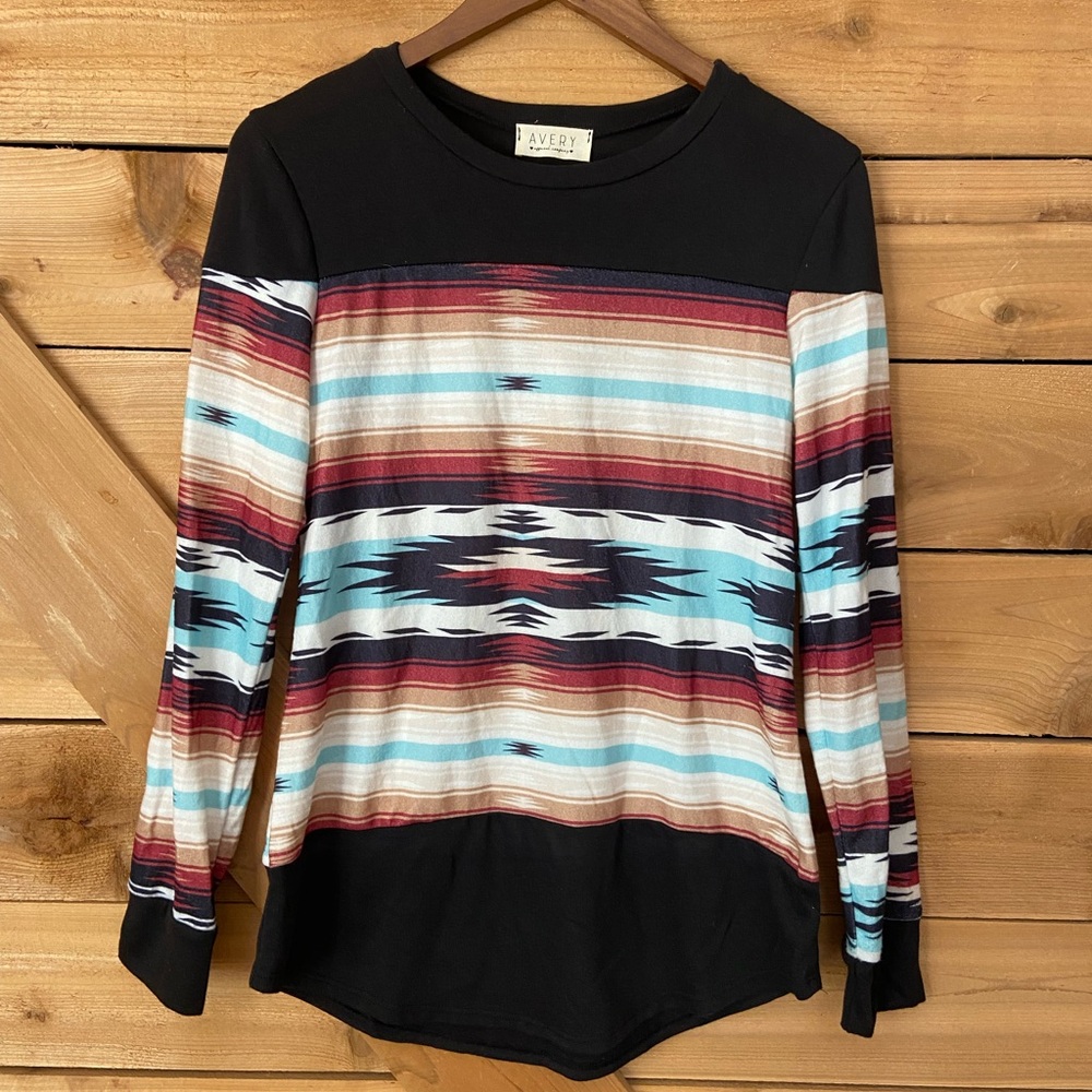 Avery Serape Aztec Long Sleeve Tunic Top